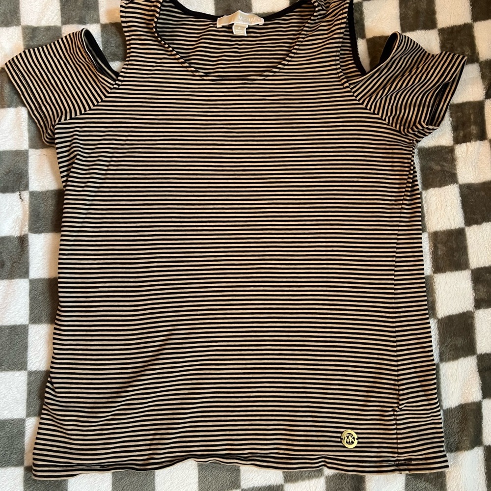 Michael Kors Black and White Striped Top